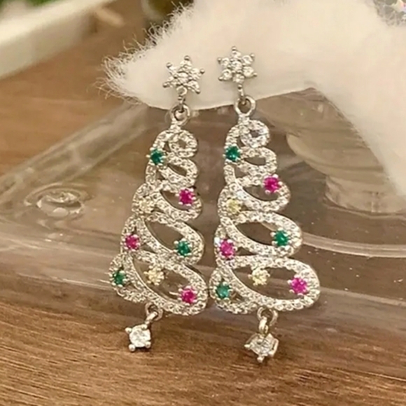 Jewelry - Sparkling Christmas Tree Rhinestone Earrings